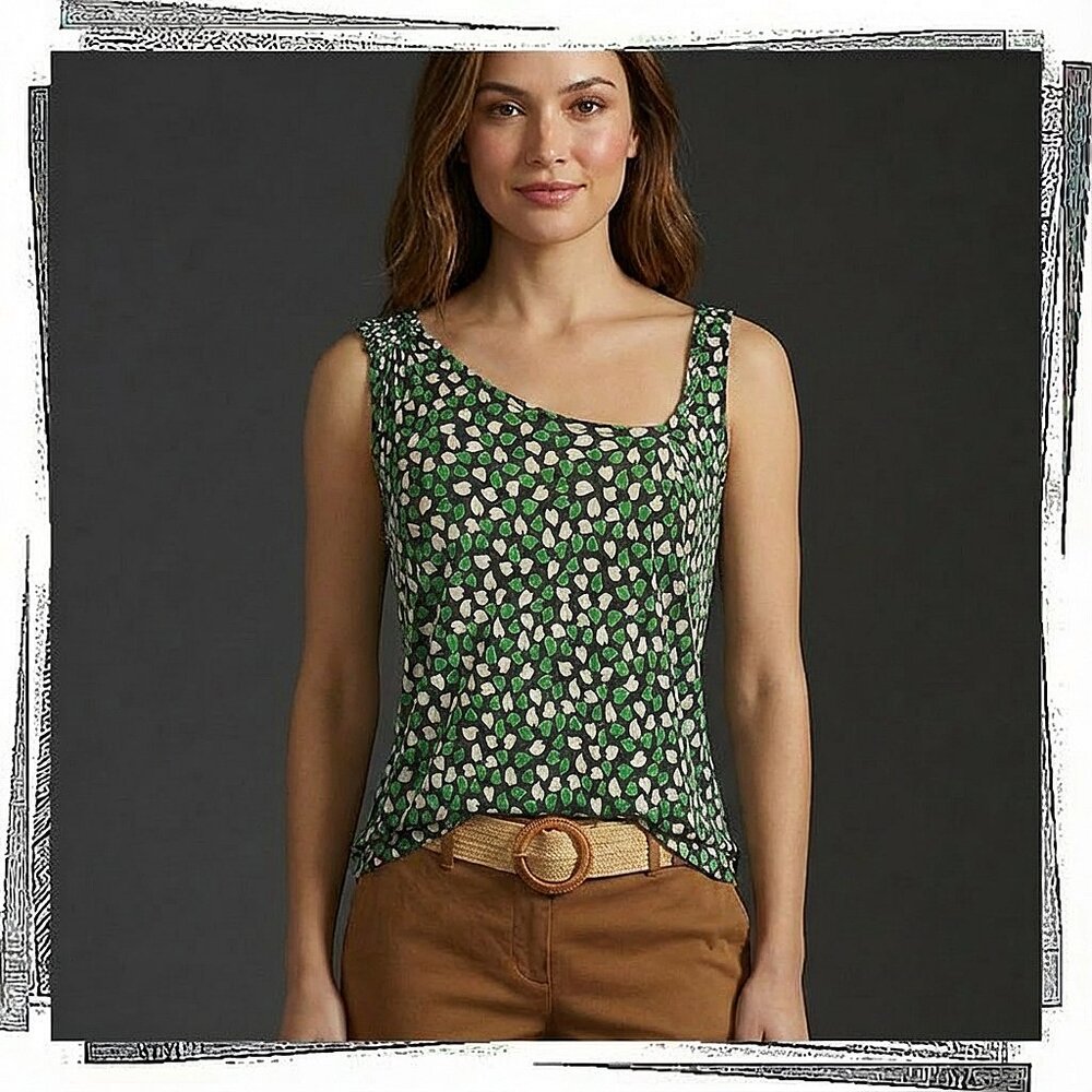 Green Black & White Floral 100% Viscose Sleeveless Top (S) by Little Yellow Btn